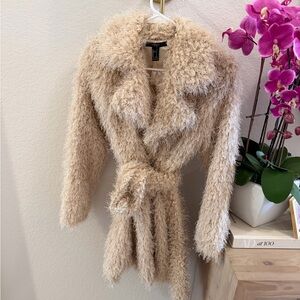 Women's Beige Faux Fur Shag Coat